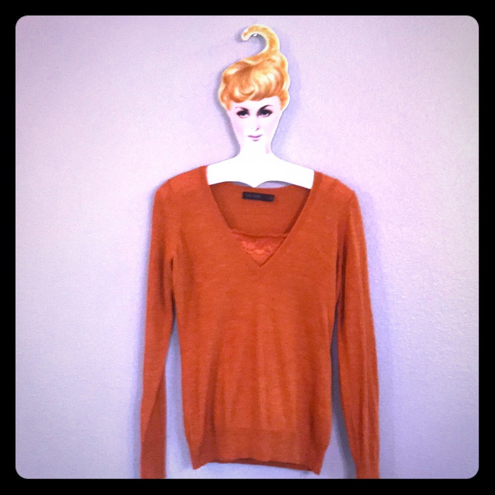 The Limited Orange v neck merino wool sweater Sz M